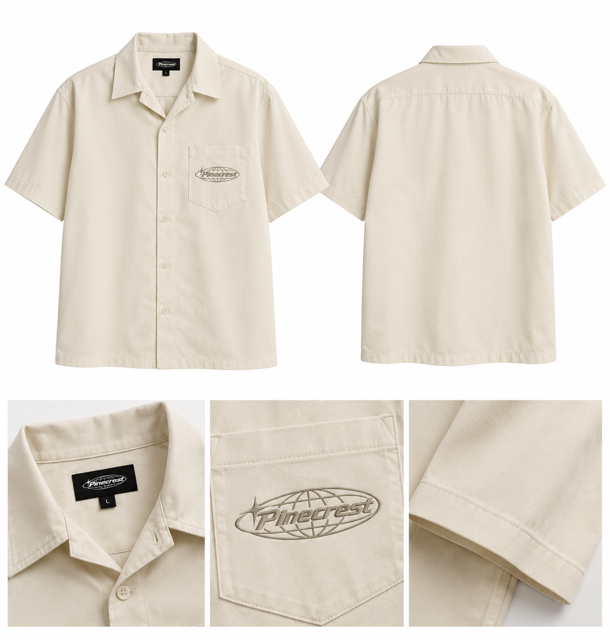 PineCrest Drop 001 Cream Button-Up Shirt Embroided